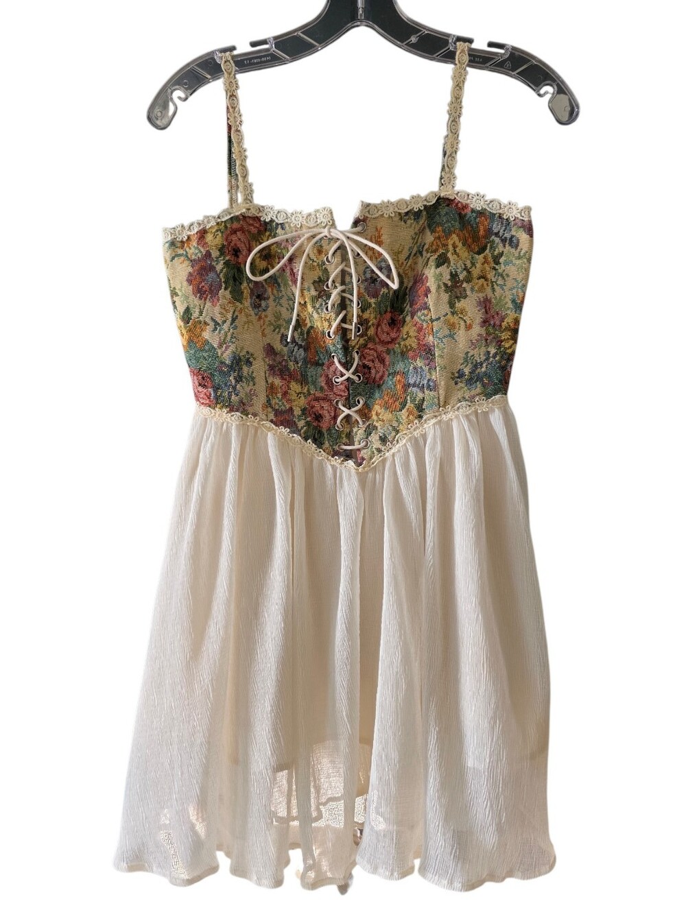 Cider Floral Lace-Up Corset Camisole in Multicolor and Cream